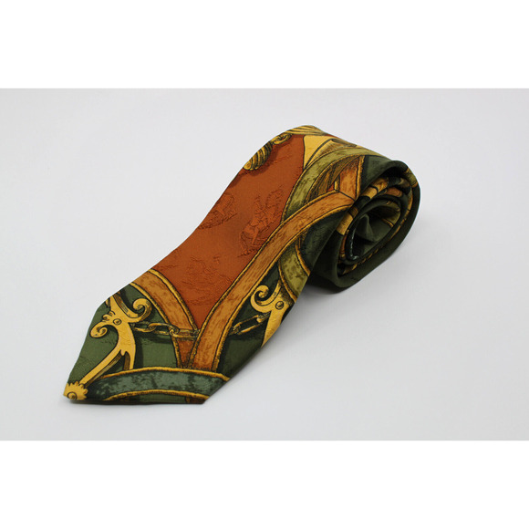 Vintage 1990s HERMÈS Green Gold Instruction du Roy Jacquard Henri d' Origny Tie